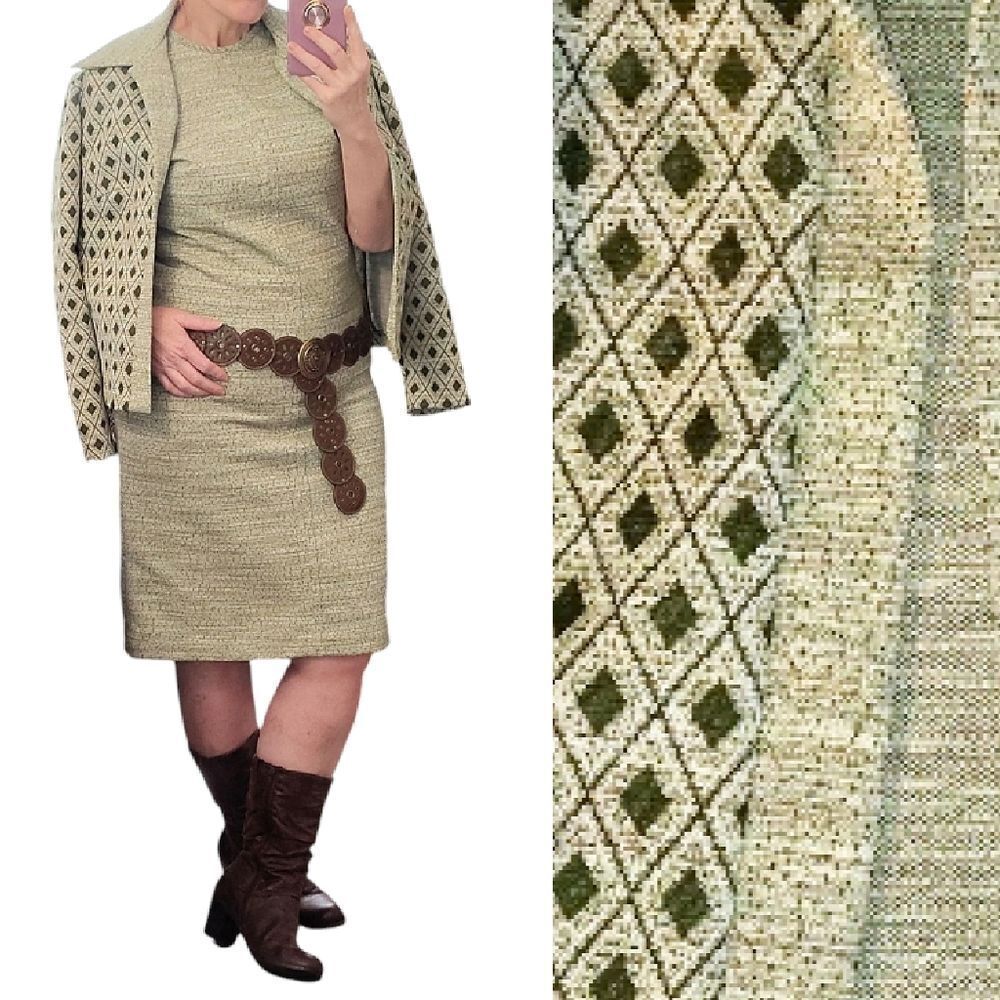 VTG 60s 2 Piece Groovy Green Mod Midi Dress With Jacket *Fits Like Large